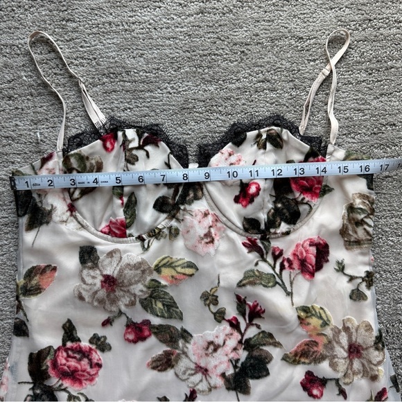 Rare London Floral Mini Dress – L (US8) – Romantic Lace Trim & Velvet Details - Picture 9 of 14
